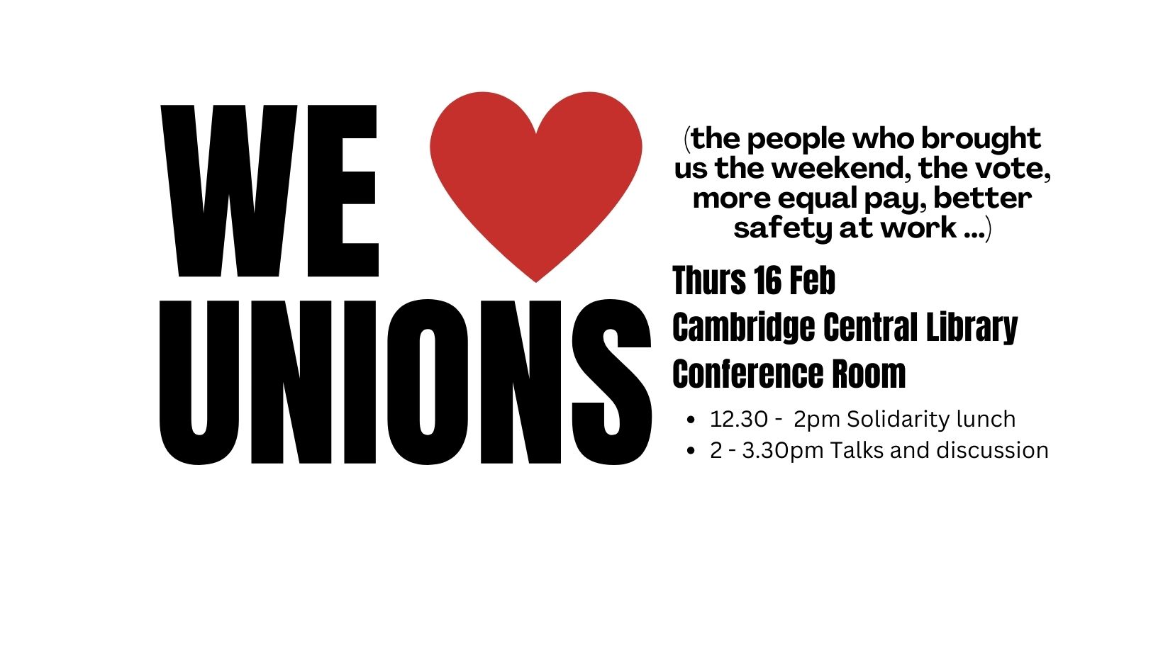 Love unions? Join us for a solidarity lunch on 16 Feb